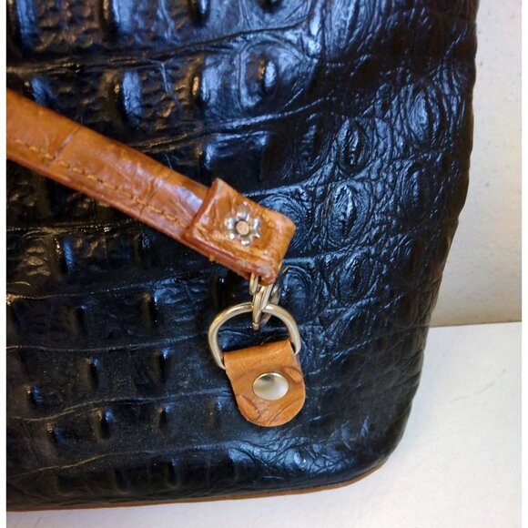 Vera Pelle Convertible Croc Embossed Leather Backpack Bag Purse in Black and Tan main image 5